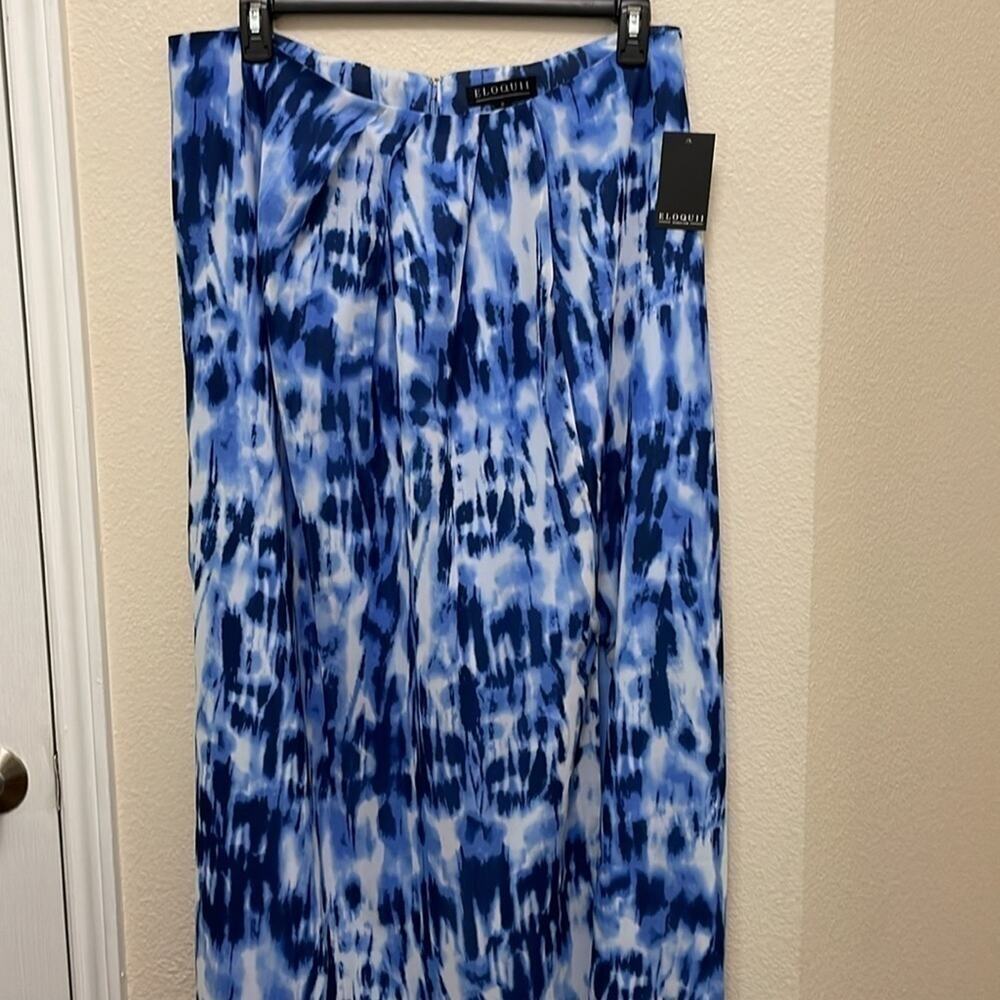 Eloquii Womens Maxi Lined Skirt Size 16 Abstract Print Blue Faux Wrap Side Split